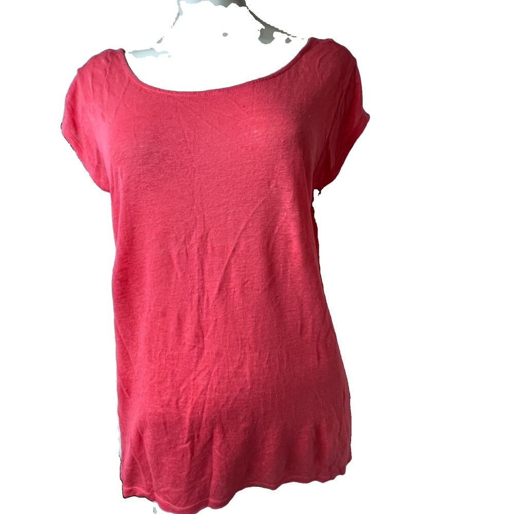 Cynthia Rowley Linen Tunic Top Button Accents Pink/Coral Color Lagenlook Large